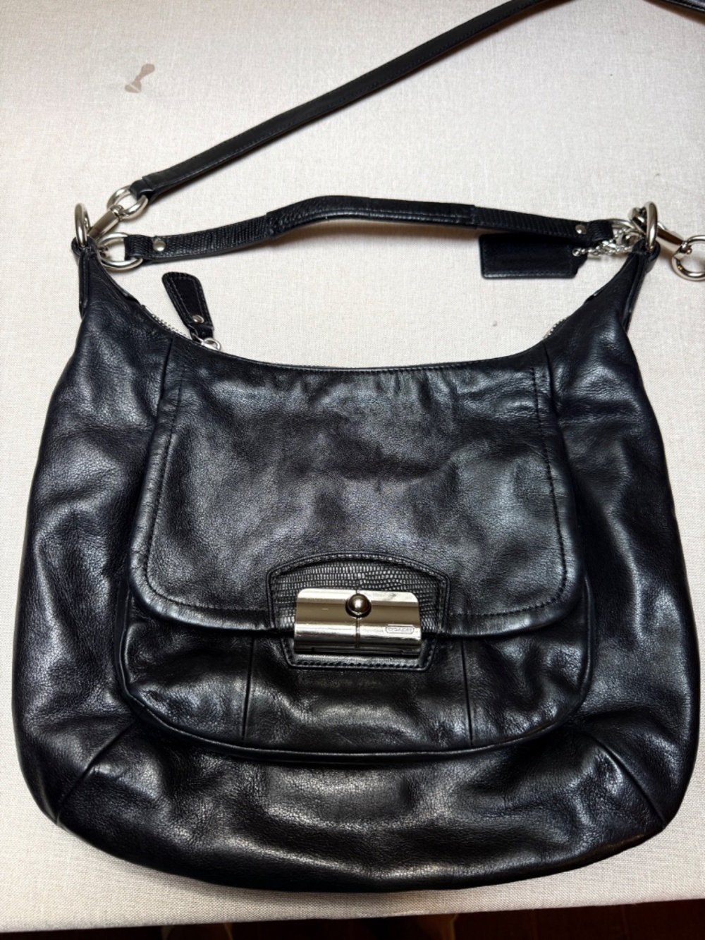 Coach Kristin Black Leather Hobo Bag Purse Handbag With Silver Trim - Picture 5 of 9